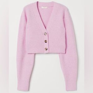 Cropped Ribbed Knit Cardigan // M